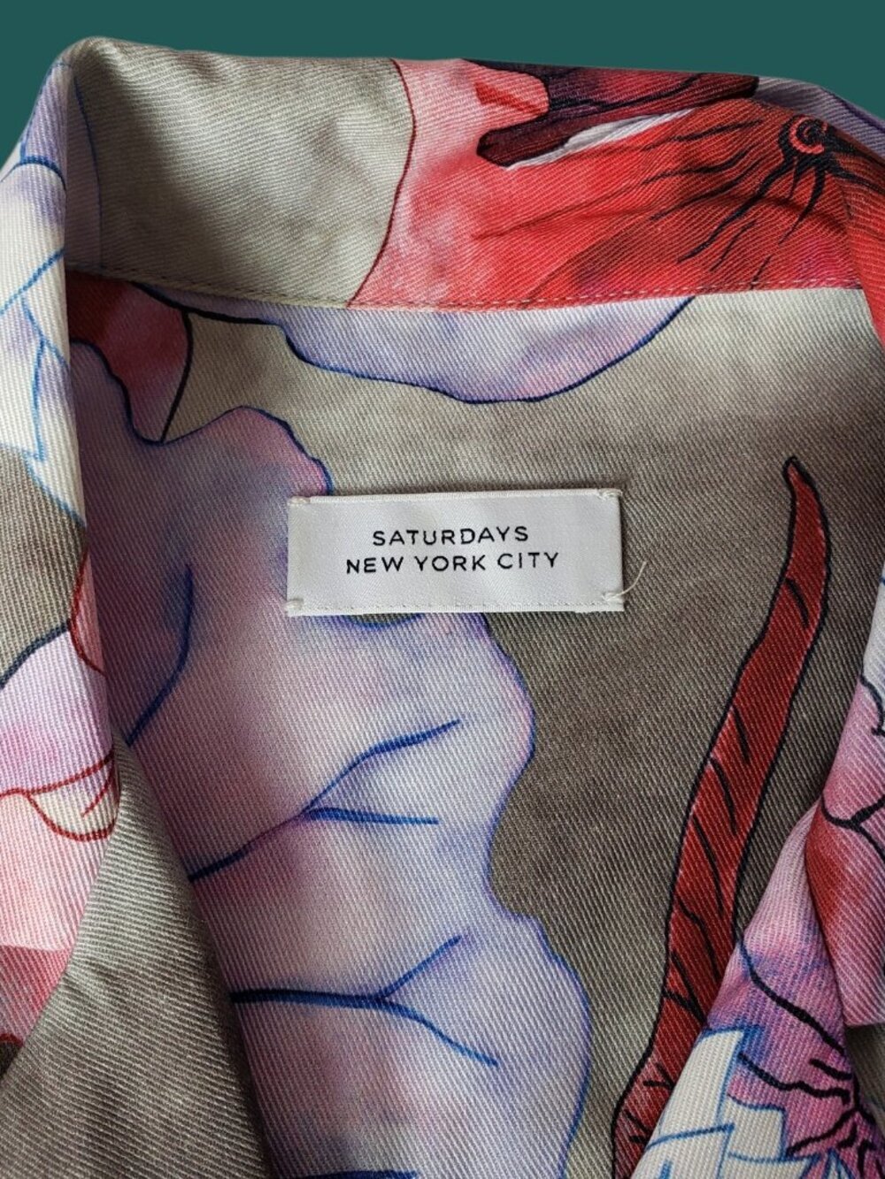 Saturdays NYC The Candy Lotus Button up Men Shirt Gray/Pink Small - Picture 5 of 13